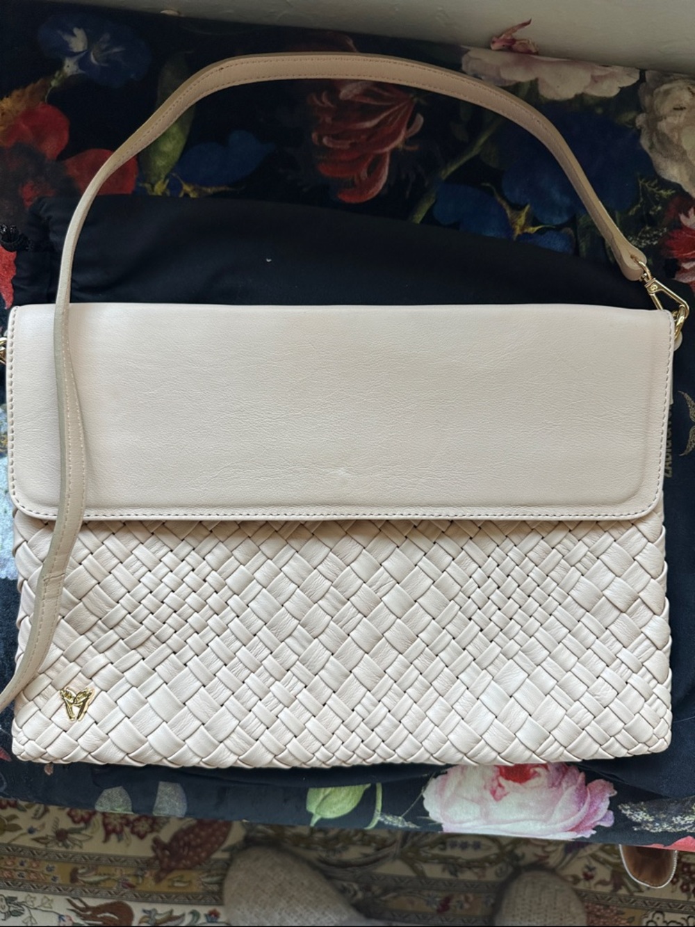 & Other Stories Cream Woven Leather Clutch